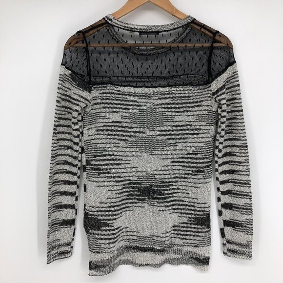 Dex Black Grey Abstract Stripe Long sleeve Polka Dot Mesh neck XS - Picture 14 of 14